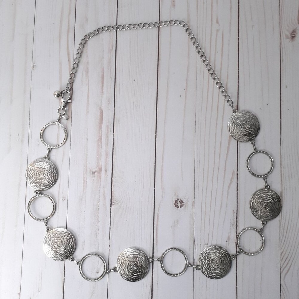 Solid Disc & O-Ring Circle Silvertone Chain Belt - image 7